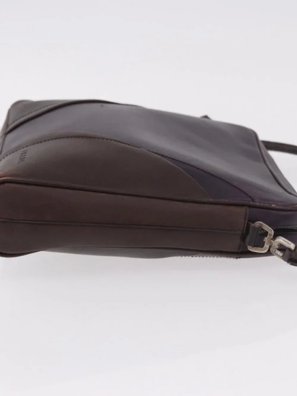PRADA Shoulder Bag Leather Navy Silver Auth